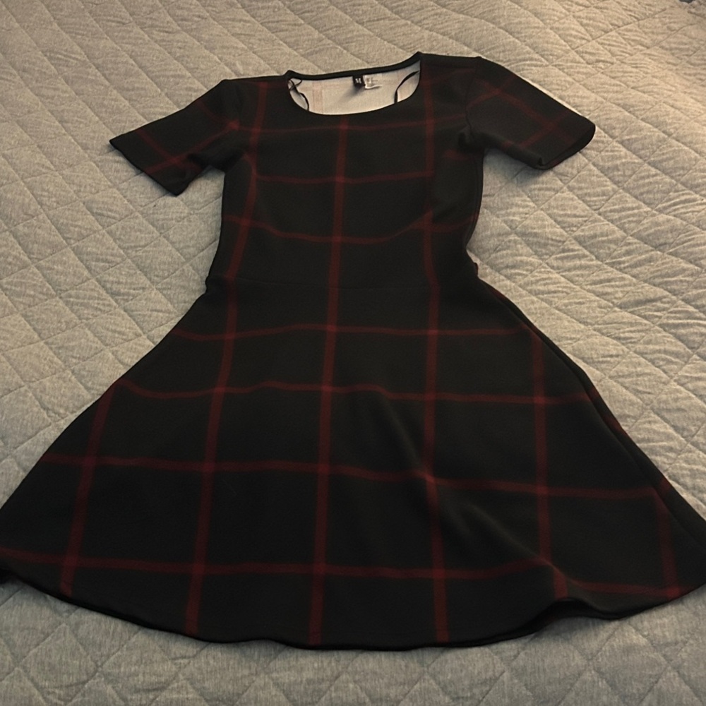 H&M Black and Red Checkered Mini Dress